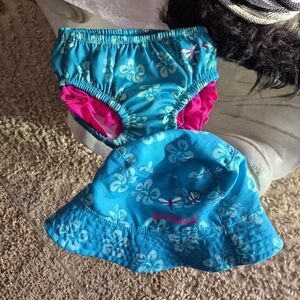 Girls' Aqua Floral Swim Hat and Reusable Swim Diaper - Aqua/Pink